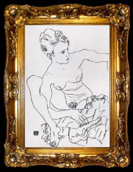 framed  Egon Schiele Seated Female nude with drapery, ta009-2